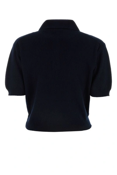 Shop Miu Miu Woman Dark Blue Cashmere Polo Shirt