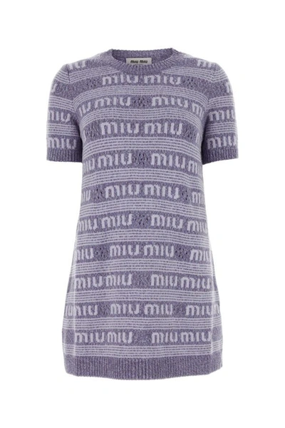 Shop Miu Miu Woman Embroidered Wool Blend Mini Sweater Dress In Multicolor