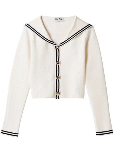 Shop Miu Miu Women Cropped Cardigan In White