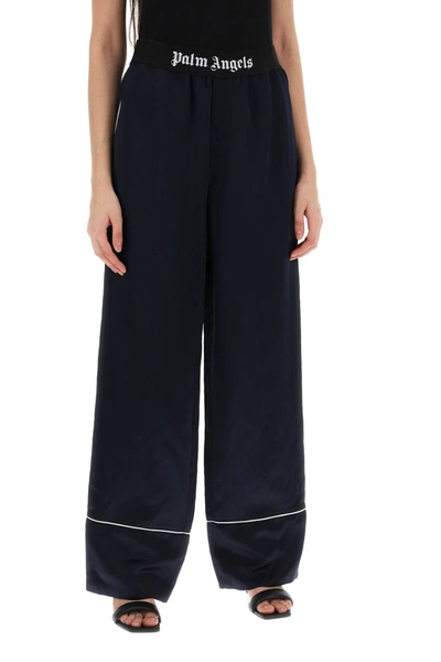 Shop Palm Angels Satin Pajama Pants For Women In Blue