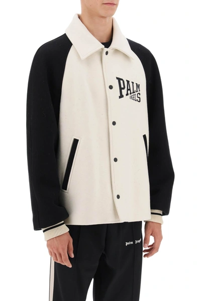 Shop Palm Angels Wool Varsity Jacket With Embroidery Men In Multicolor