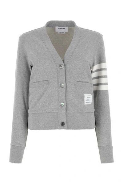 Shop Thom Browne Woman Melange Grey Cotton Cardigan In Gray