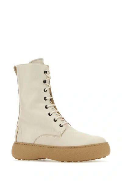 Shop Tod's Woman Ivory Leather W. G. Ankle Boots In White