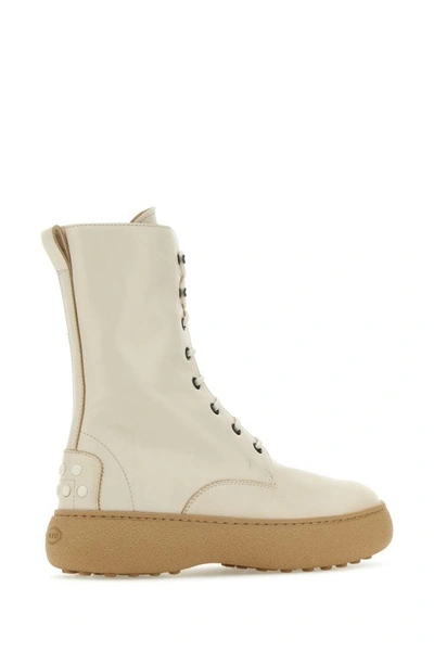 Shop Tod's Woman Ivory Leather W. G. Ankle Boots In White