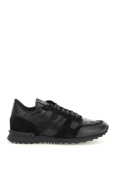 Shop Valentino Garavani Camouflage Rockrunner Sneakers Men In Black