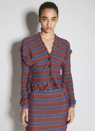 Shop Vivienne Westwood Women Stripe Broken-stitch Knit Cardigan In Gray