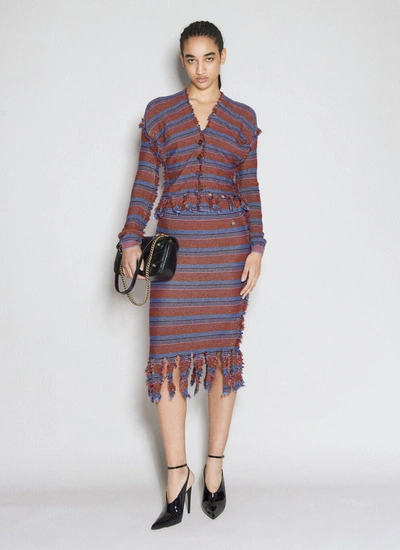 Shop Vivienne Westwood Women Stripe Broken-stitch Knit Cardigan In Gray