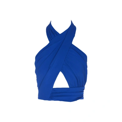 Shop Balmain Draped Top In Blue