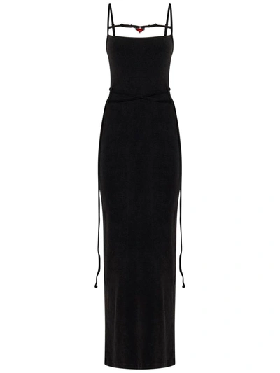 Shop Ottolinger Ribbed Cotton Long Dress In Black
