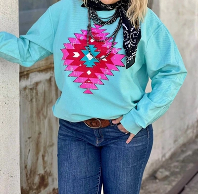 Shop Texas True Threads Poppin' Pink Aztec Corded Top In Blue