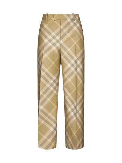 Shop Burberry Trousers In Flax Ip Check