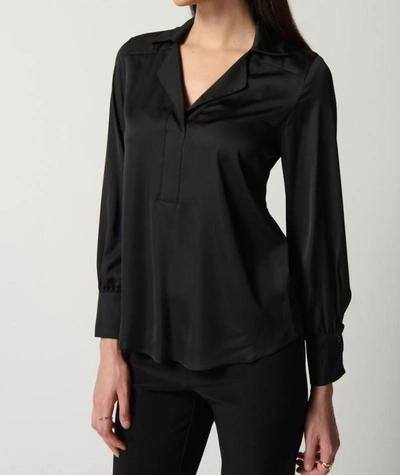 Shop Joseph Ribkoff Long Sleeve Top With Shirt Collar In Black