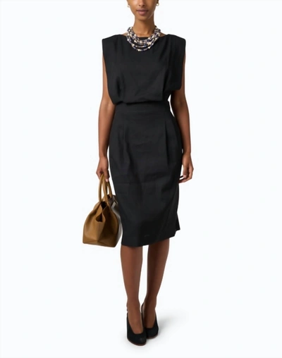 Shop Lafayette 148 Abaca-cotton Twill Sleeveless Blouson Dress In Black