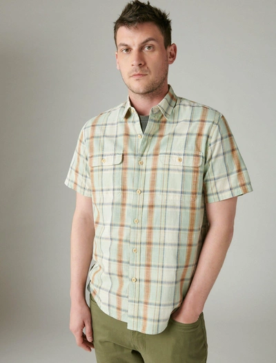 Shop Lucky Brand Men's Plaid Short Sleeve Utility Shirt In Green