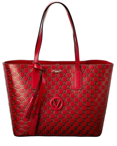 Shop Valentino By Mario Valentino Soho Monogram Leather Tote In Red