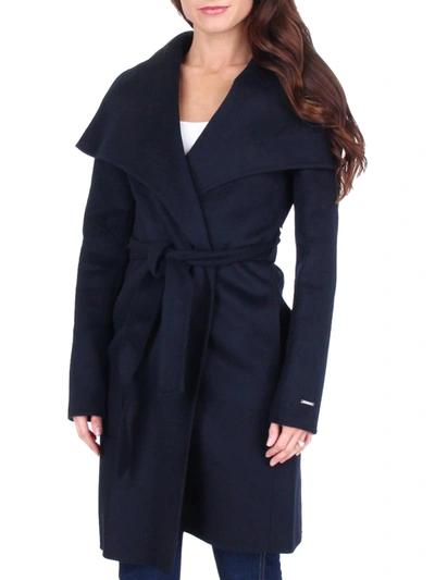 Shop T Tahari Ellie Womens Wool Belted Wrap Coat In Blue
