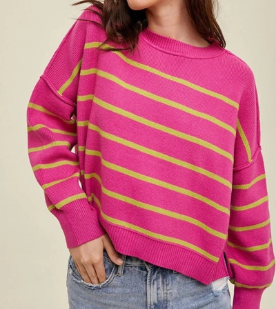 Shop Wishlist Magenta & Lime Relaxed Sweater W/side Slits In Pink