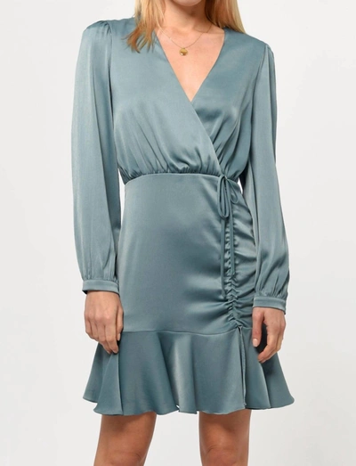 Shop Greylin Joanne Ruched Satin Dress In Misty Blue
