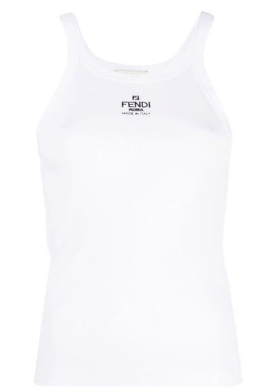 Shop Fendi Cotton Logo Top In White