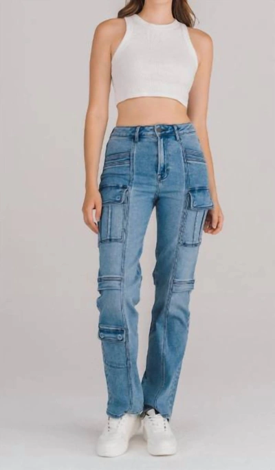 Shop Hidden Tracy Cargo Straight Jeans In Blue