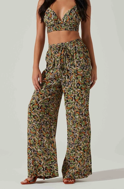 Shop Astr Femi Abstract Wide Leg Pant In Black/green In Multi