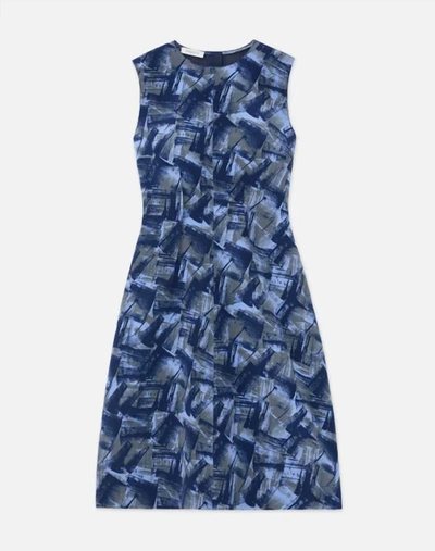 Shop Lafayette 148 Stamped Book Print Silk Dress In Blue Iris Multi
