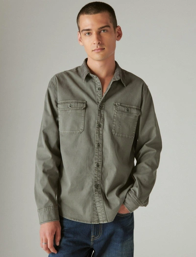 Shop Lucky Brand Men's Corduroy Collar Washed Utility Long Sleeve Shirt In Grey