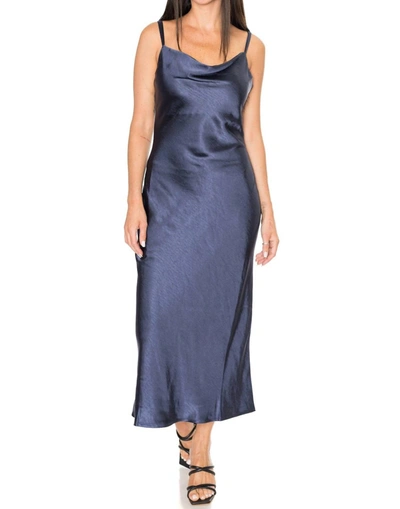 Shop Greylin Linda Satin Cowl Neck Slip Maxi Dress In Navy In Blue