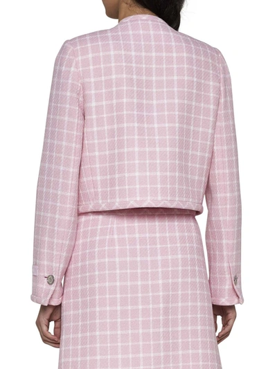 Shop Versace Coats In Pastel Pink + White