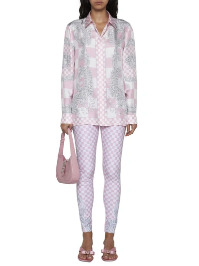Shop Versace Shirts In Pastel Pink + White + Silver
