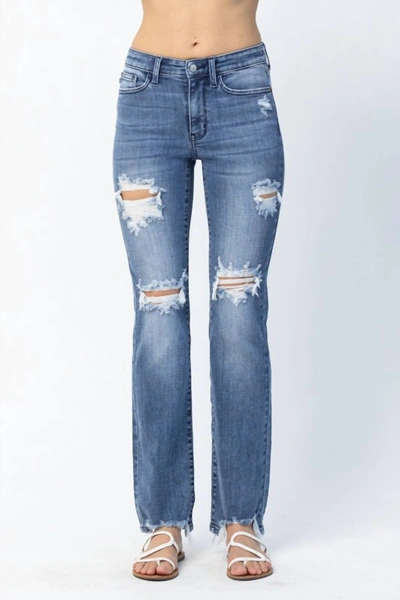 Shop Judy Blue Mid Rise Straight Jean In Blue