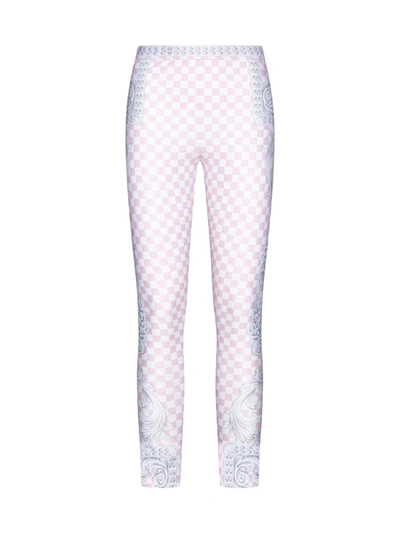 Shop Versace Trousers In Pastel Pink + White + Silver