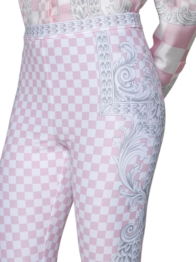Shop Versace Trousers In Pastel Pink + White + Silver