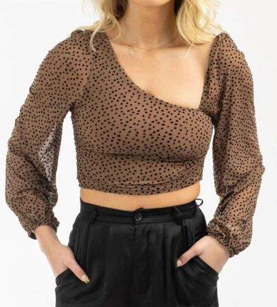 Shop Endless Blu. Dotted Asymmetric Ruched Top In Brown