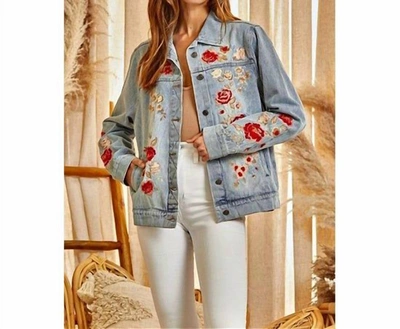 Shop Andree By Unit Denim Embroidered Jacket In Blue