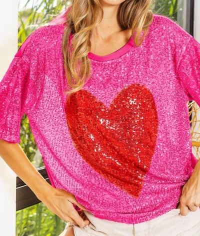 Shop Bibi Fuchsia Valentine Sequin Top In Pink