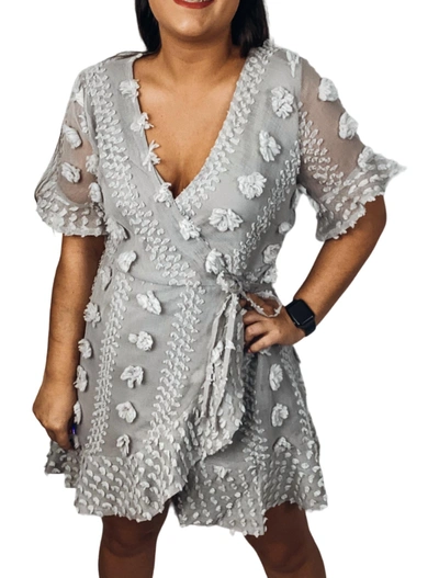 Shop Baevely By Wellmade Swiss Dot Wrap Dress In Grey
