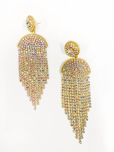 Taylor Shaye Chain Dazzle Drop Earrings In Iridescent In Green