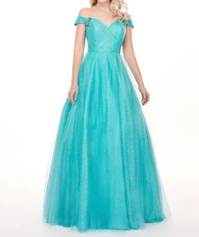 Shop Rachel Allan Prom Long Gown In Aqua In Blue