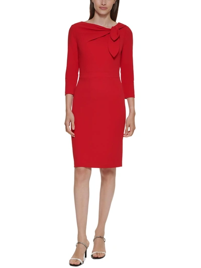 Shop Calvin Klein Petites Womens Crepe Tie Neck Wear To Work Dress In Red