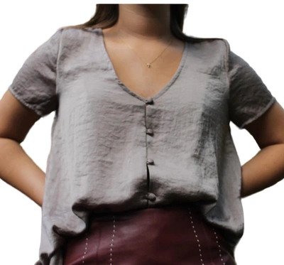 Dee Elly Silk Button Up Top In Grey In Grey