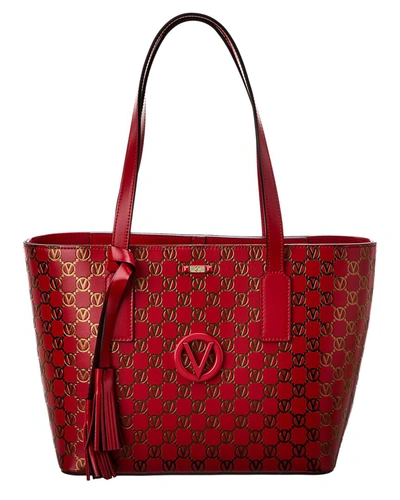Shop Valentino By Mario Valentino Prince Monogram Leather Tote In Red