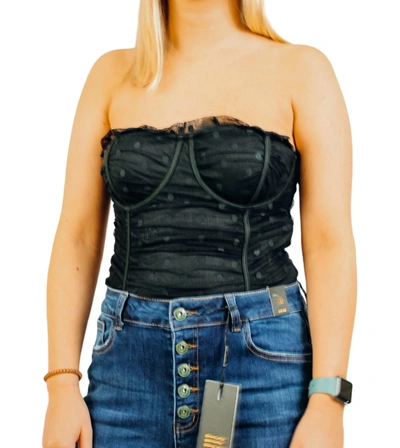 Le Lis Polka-dot Bodysuit In Black In Black