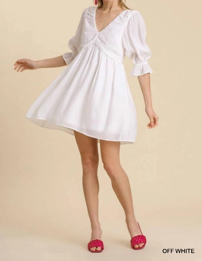 Shop Umgee 3/4 Puff Sleeve Dress In Off White