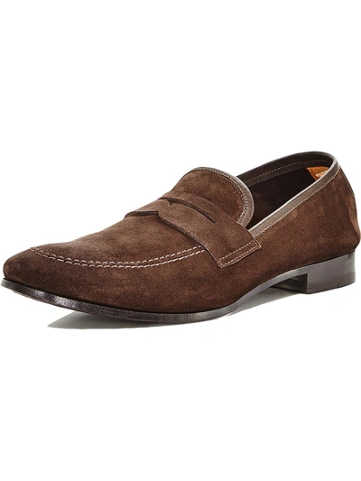 Shop Private Label Mens Suede Slip On Penny Loafers In Brown