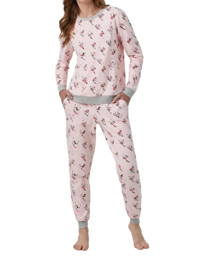 Shop Bedhead Pjs Ong Sleeve Pullover Crew And Jogger Stretch Jersey Pj Set In Ski Bunnies In Multi