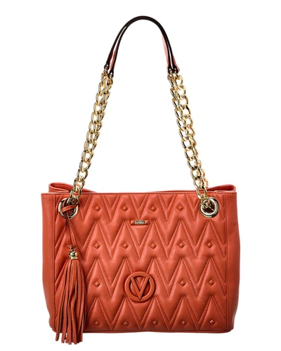 Shop Valentino By Mario Valentino Luisa Diamond Leather Shoulder Bag In Orange