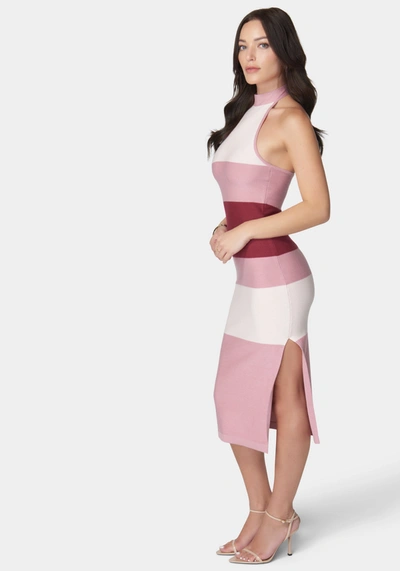Bebe Halter Neck Rib Midi Dress In Orchid,multi