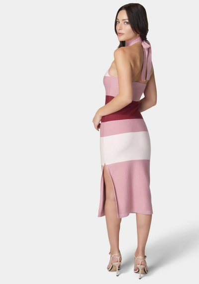 Bebe Halter Neck Rib Midi Dress In Orchid,multi