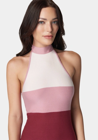 Bebe Halter Neck Rib Midi Dress In Orchid,multi